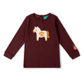 [Pre-Sale] Folk Horse Applique Long Sleeve T-Shirt: Brown