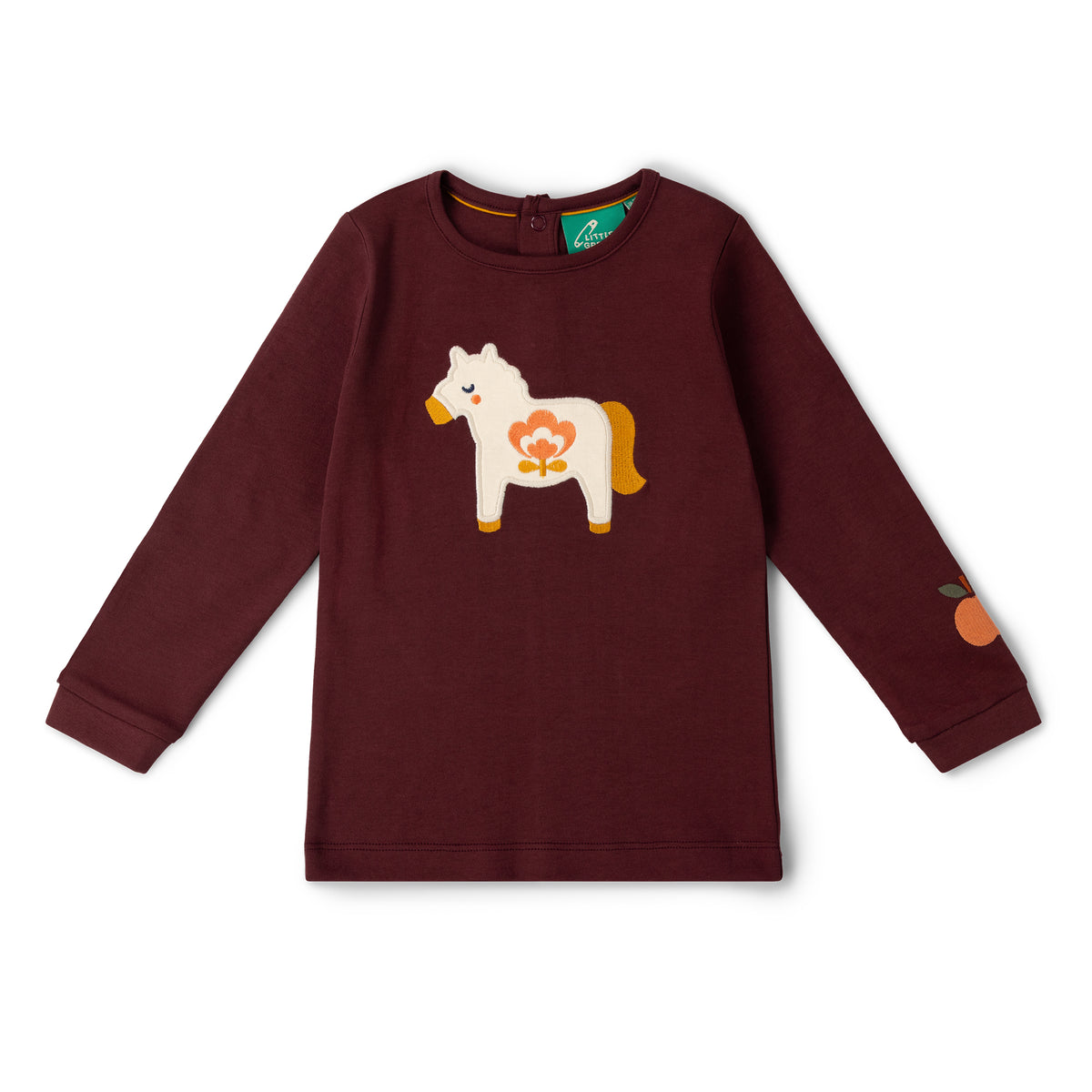 [Pre-Sale] Folk Horse Applique Long Sleeve T-Shirt: Brown