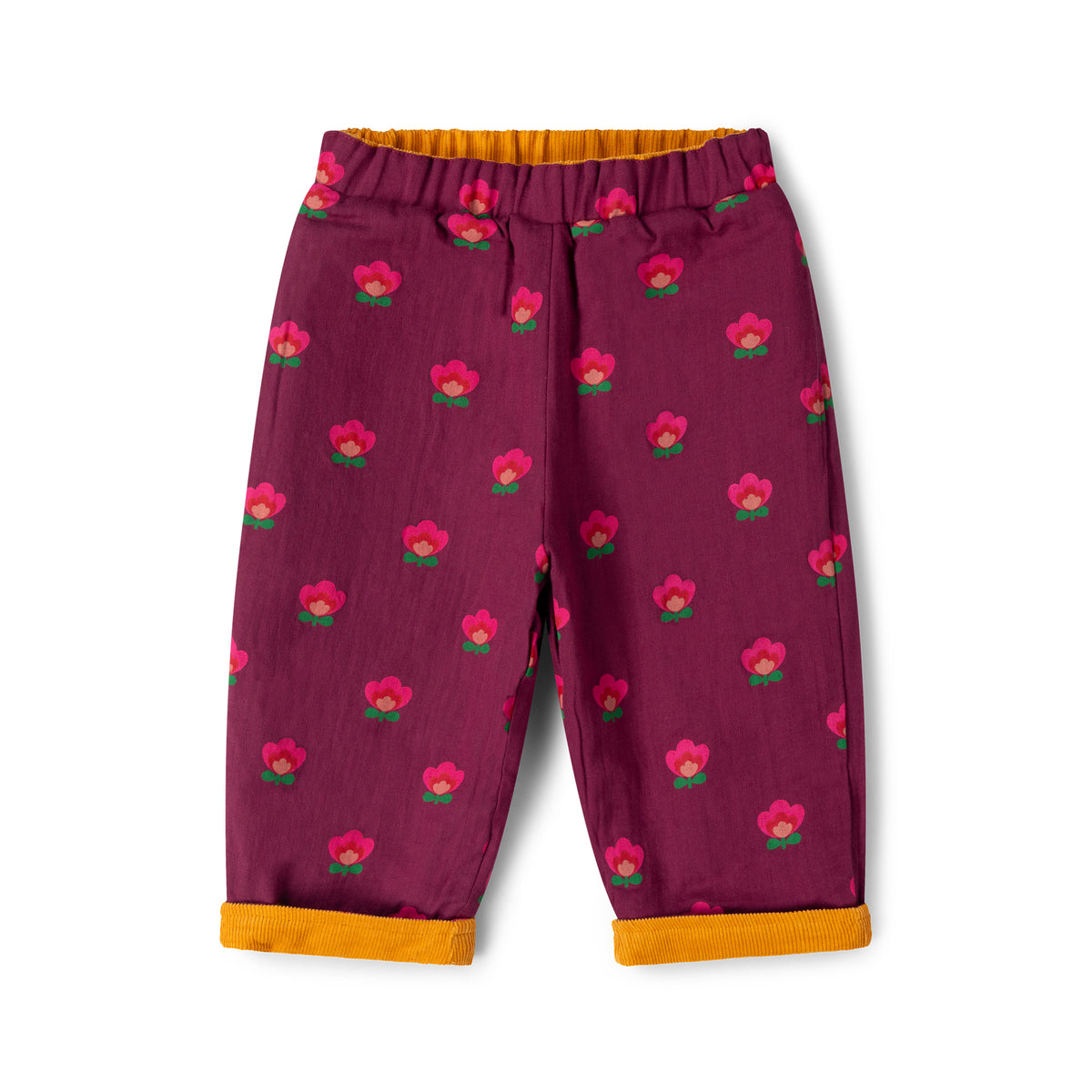 [Pre-Sale] Pink Flowers Reversible Pull On Trousers: Purple