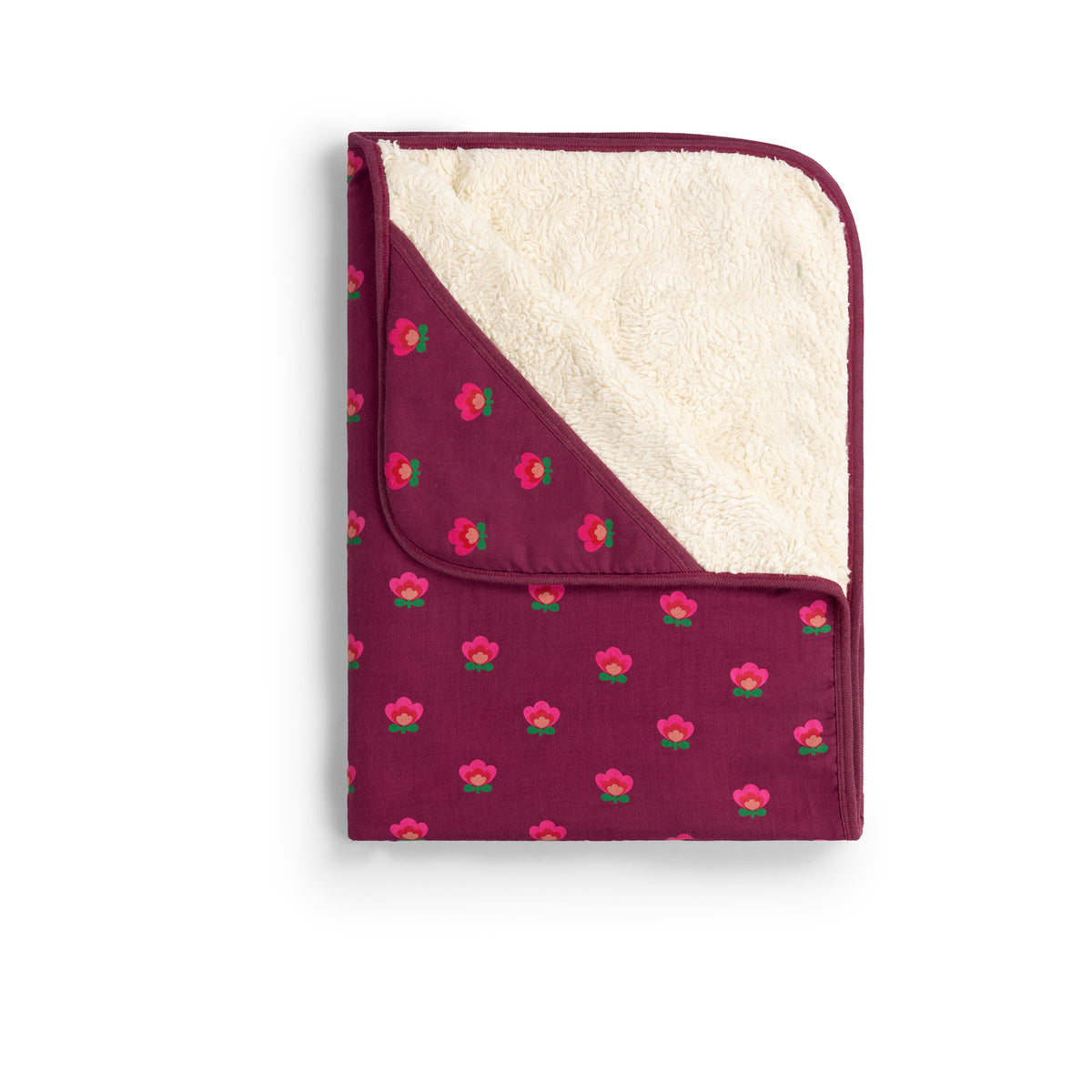 [Pre-Sale] Pink Flowers Sherpa Hooded Organic Baby Blanket: Purple