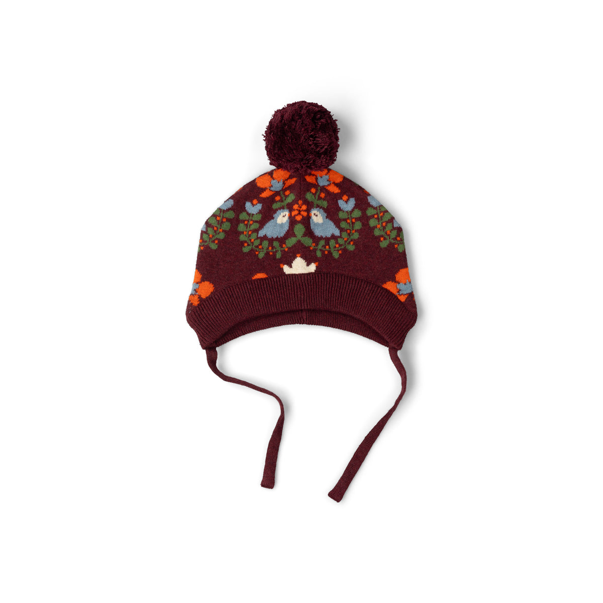 [Pre-Sale] Folk Birds Knitted Bobble Hat: Purple