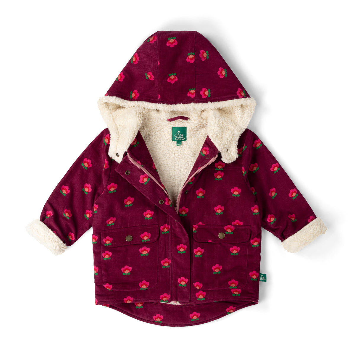 [Pre-Sale] Pink Flowers Organic Sherpa Toasty Coat: Purple